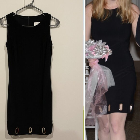 Joseph Ribkoff Black Shift Dress w/ Gold Grommets | Size 4 - Picture 6 of 6